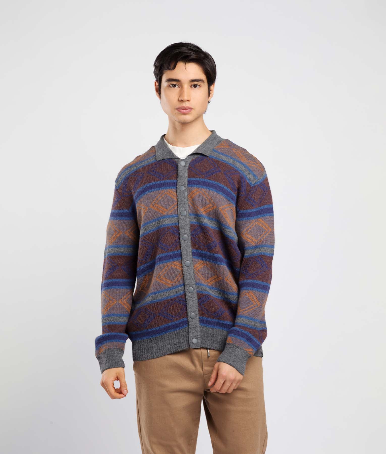 Men's Yale Jacquard Polo Neck Cardigan C003 - Patapampa