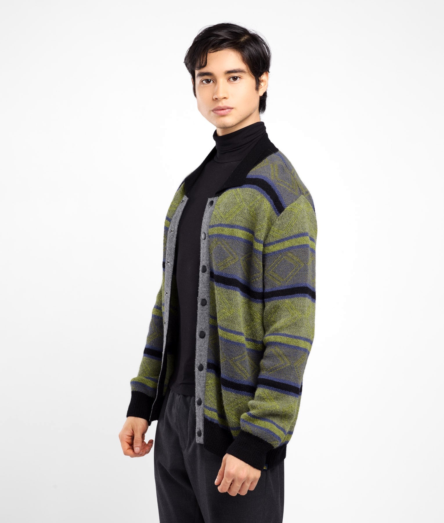 Men's Yale Jacquard Polo Neck Cardigan C002 - Patapampa