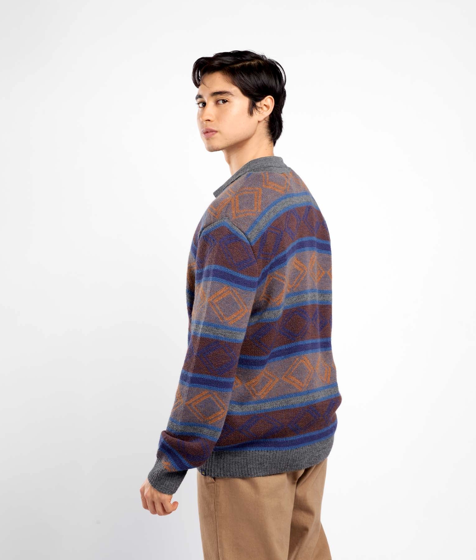 Men's Yale Jacquard Polo Neck Cardigan C003 - Patapampa