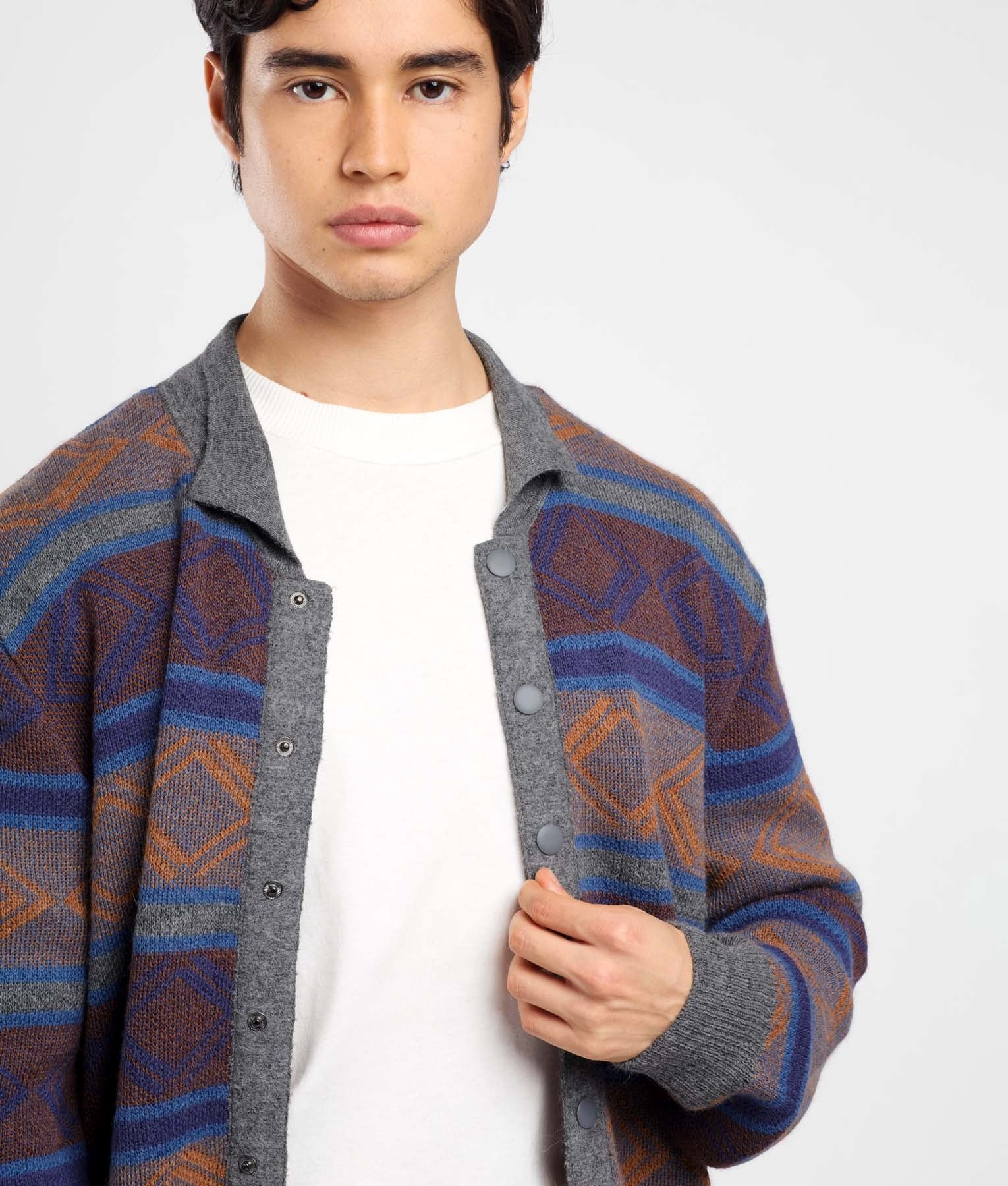 Men's Yale Jacquard Polo Neck Cardigan C003 - Patapampa