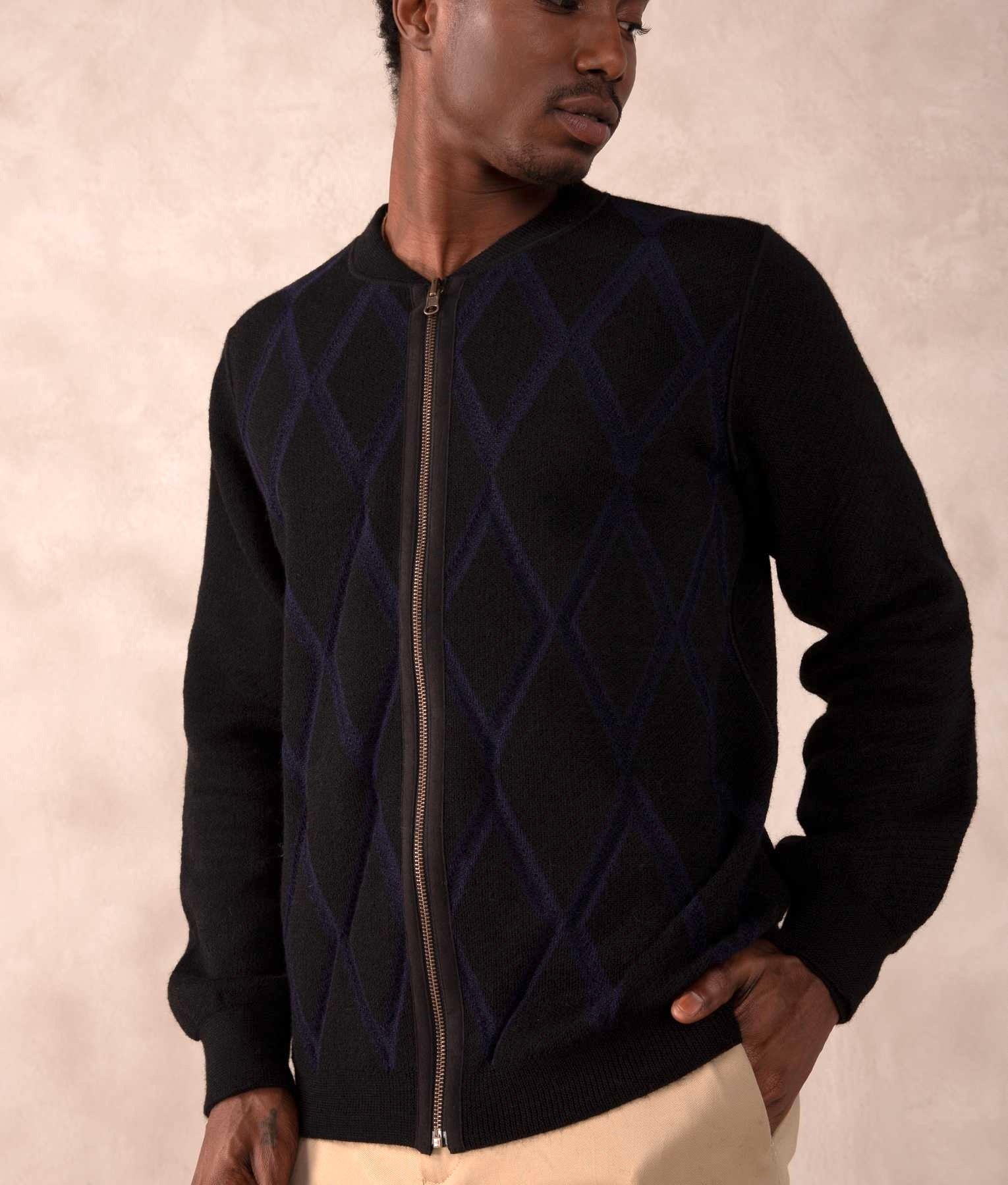 Founded Reversible Cardigan-S - Black and Blue C008 - Men's