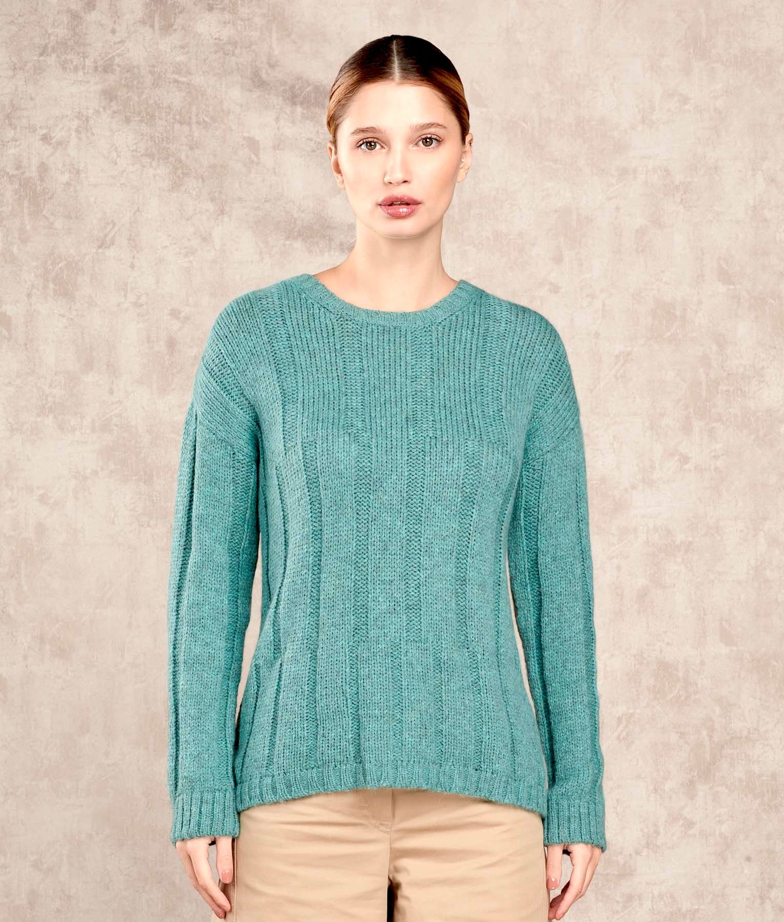 Ribbed Long Alpaca Jumper - Teal C004 - Women's