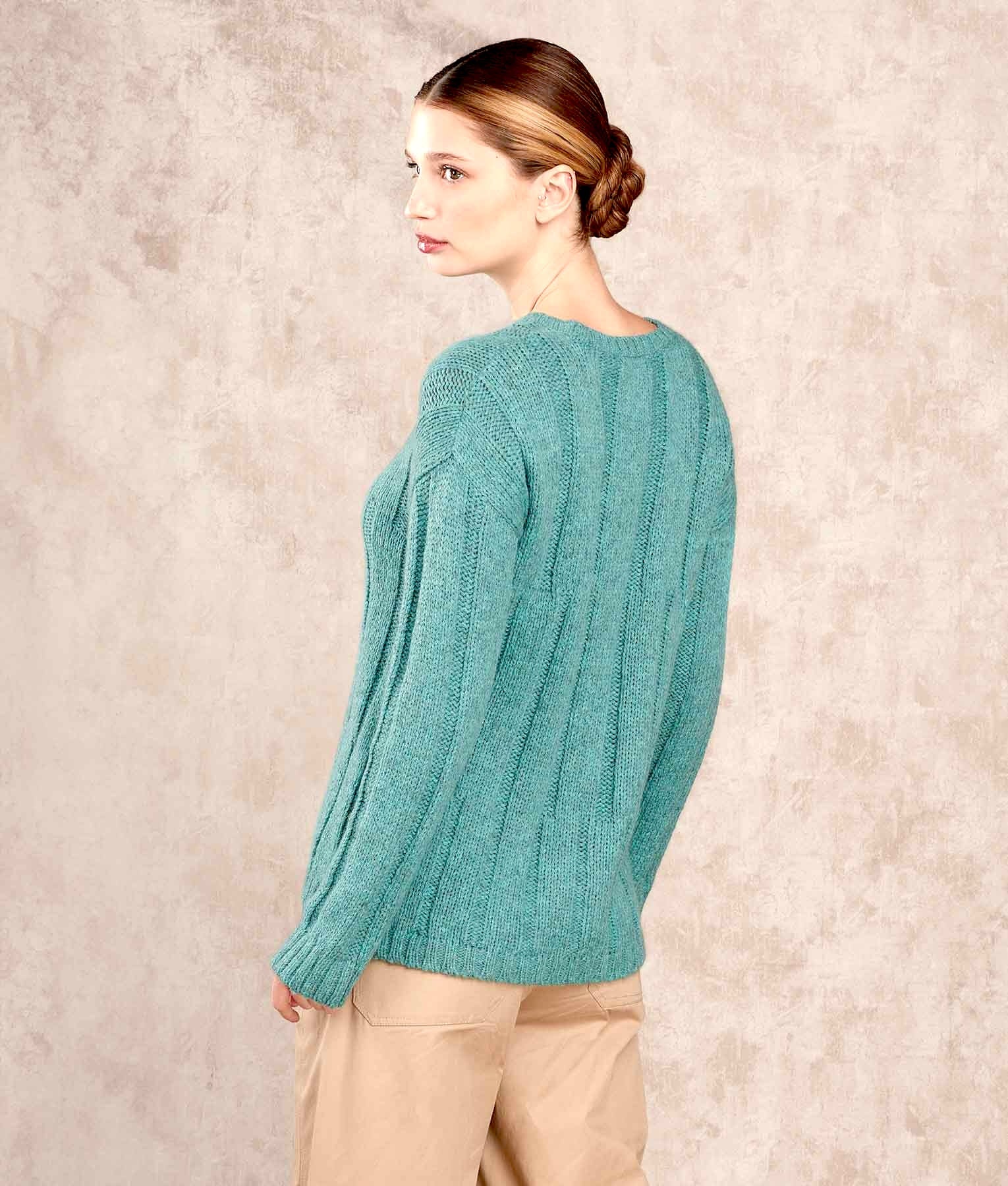 Ribbed Long Alpaca Jumper - Teal C004 - Women's