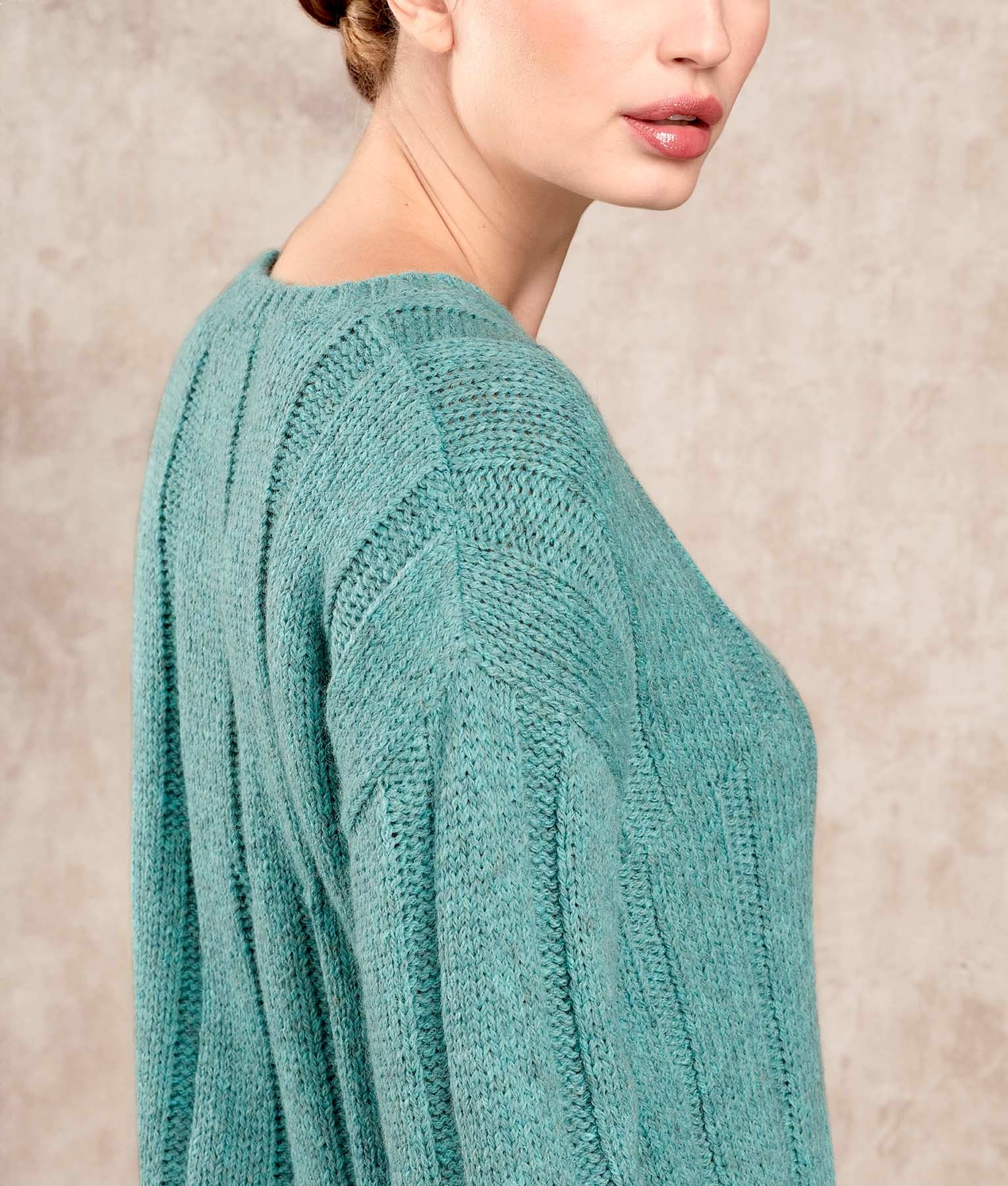 Ribbed Long Alpaca Jumper - Teal C004 - Women's