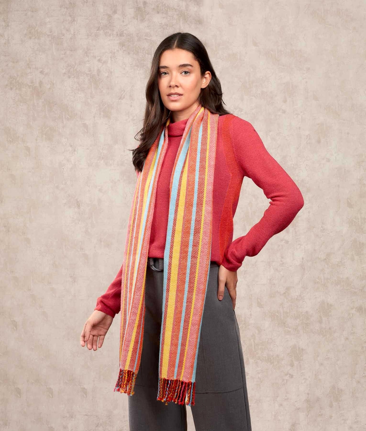Herringbone Striped Scarf - Multicoloured C002 - Unisex