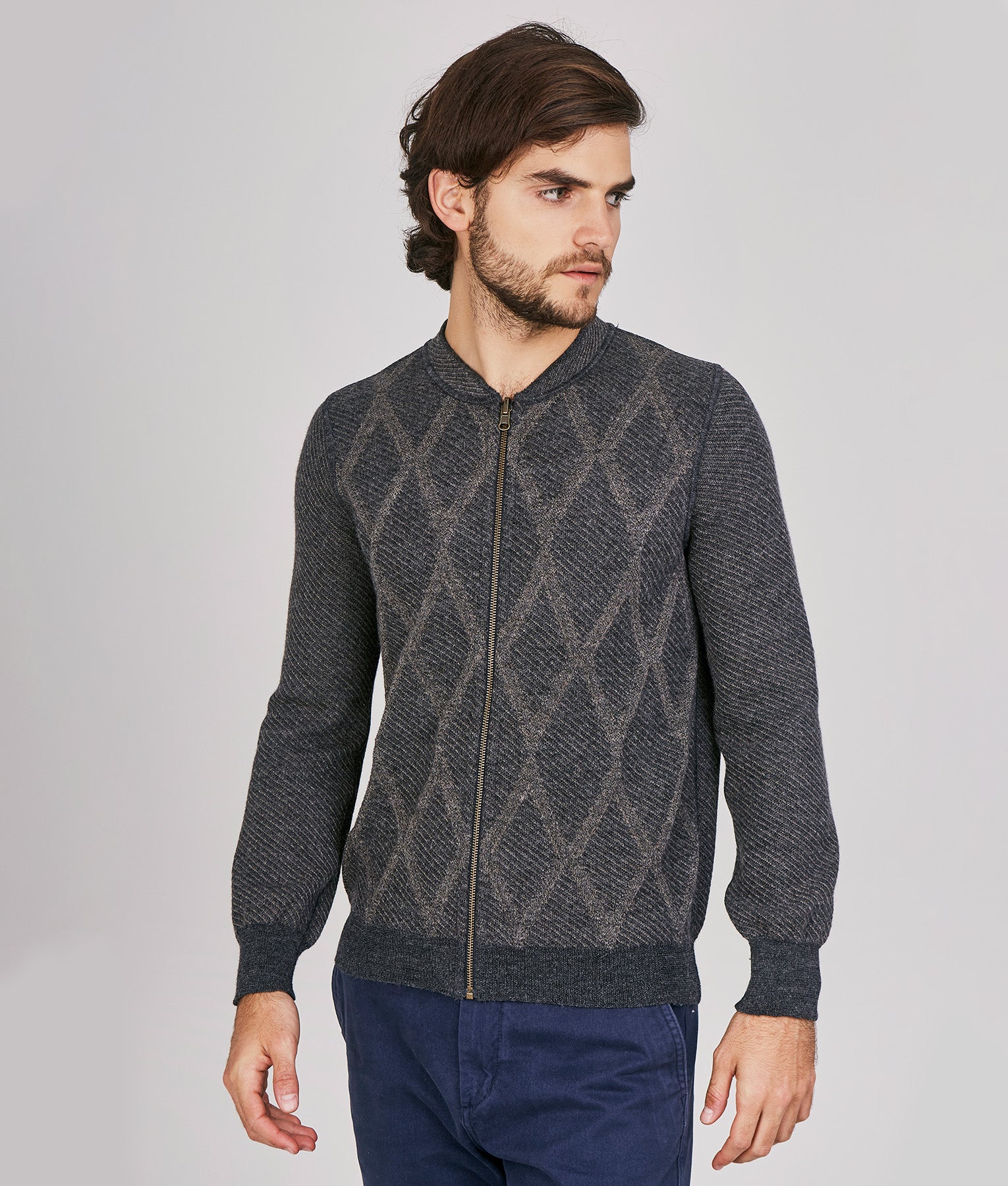 Founded Reversible Cardigan - Grey and Oatmeal - Men's