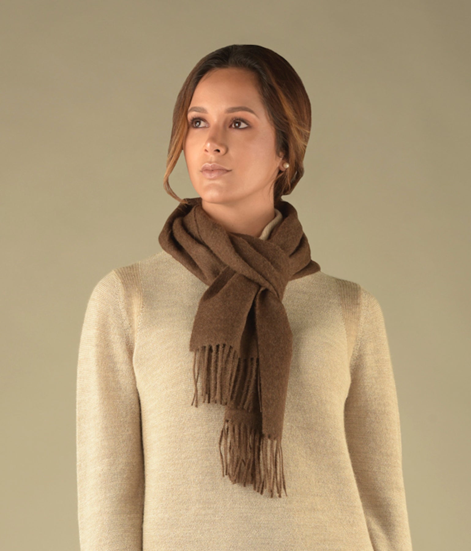 Long brushed scarf Heathered brown213