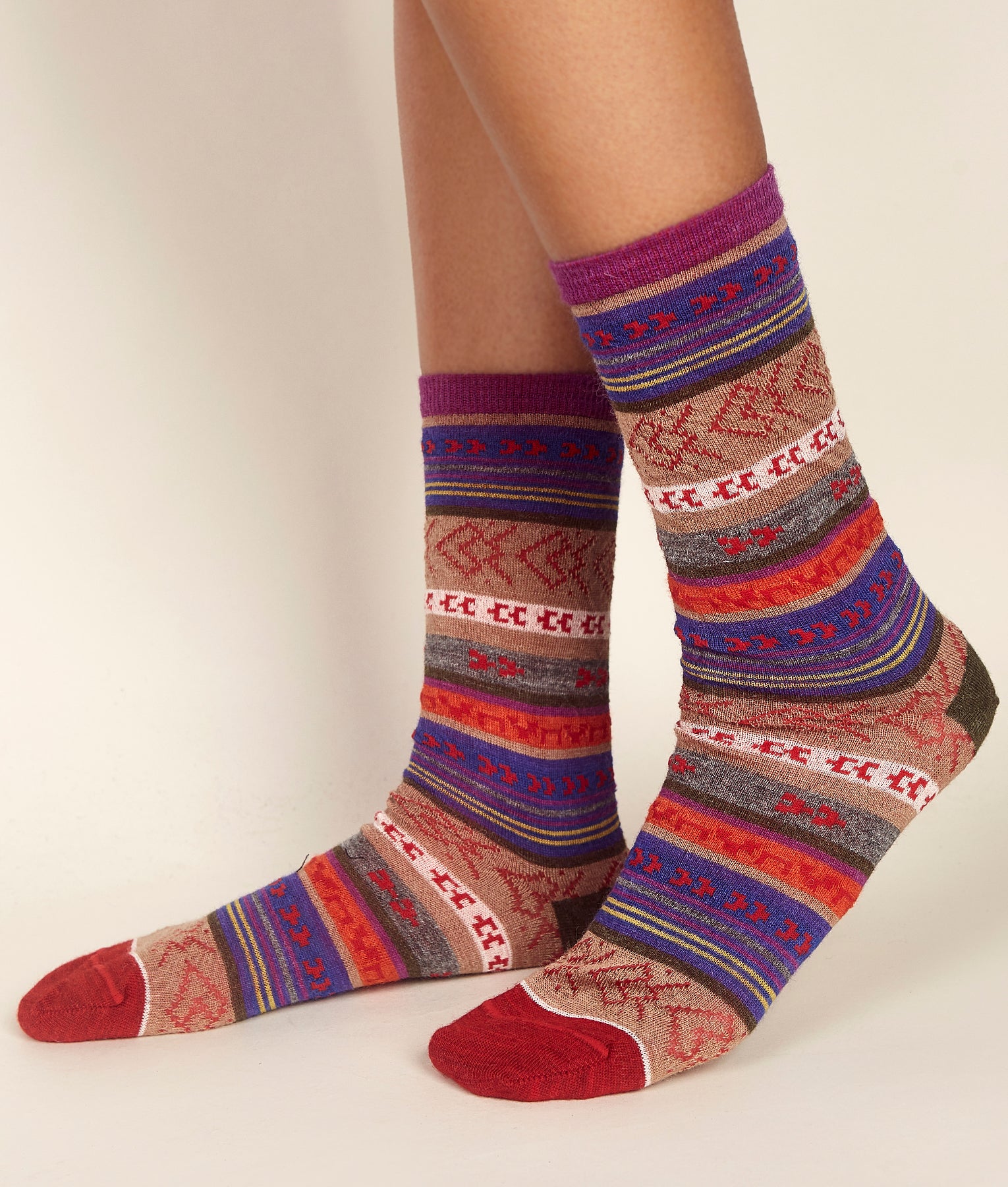Multicoloured Jacquard Ladies Socks - Sol Alpaca C003